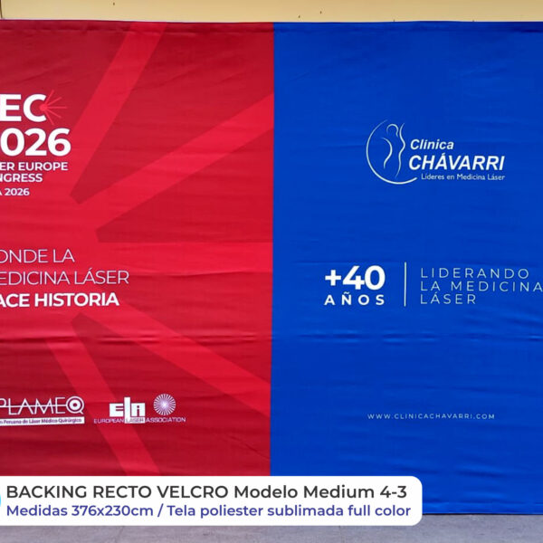 Tela Sublimada con Velcro para Backing Recto. Modelo Large Medidas 3.76m ancho x 2.29m alto